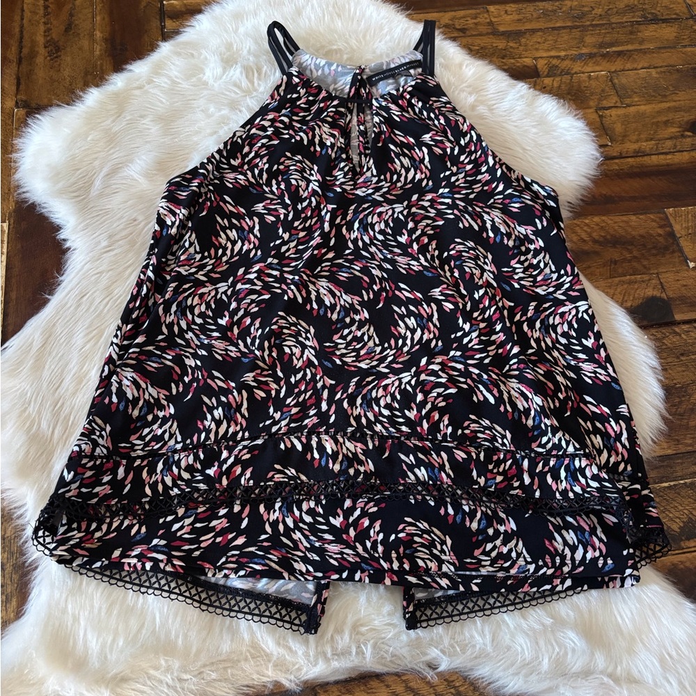 White House Black Market Black and Pink Swirl Blouse